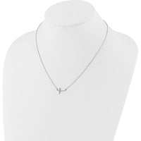 14K White Gold Diamond Curved Sideways Cross Pendant Necklace - 1/10 Carat Total Diamond Weight by Monteluci Fine Jewelry