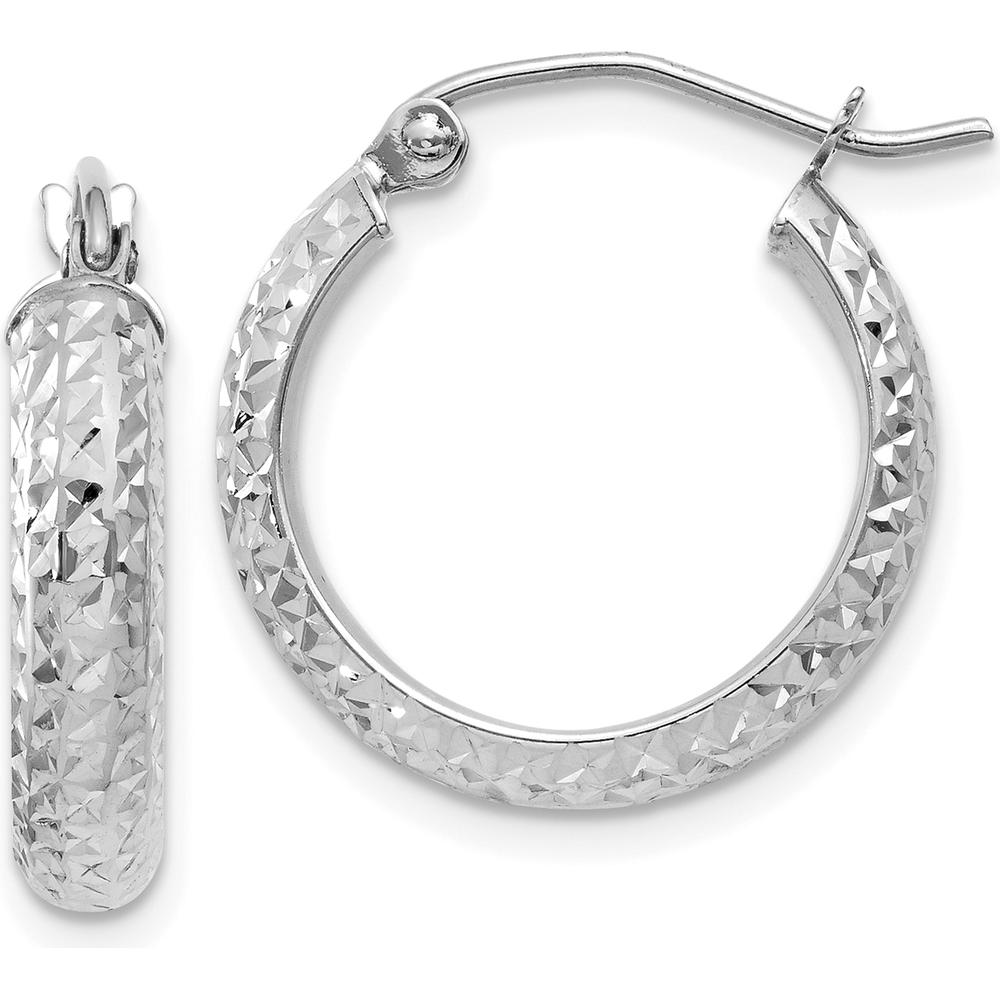 14K White Gold Diamond-Cut 17mm Hollow Hoop Earrings with Polished Finish and Rhodium Plating by 0