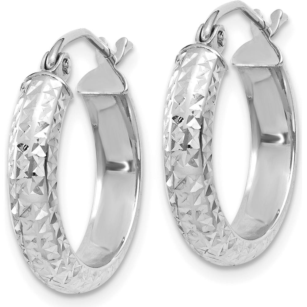 14K White Gold Diamond-Cut 17mm Hollow Hoop Earrings with Polished Finish and Rhodium Plating by 0