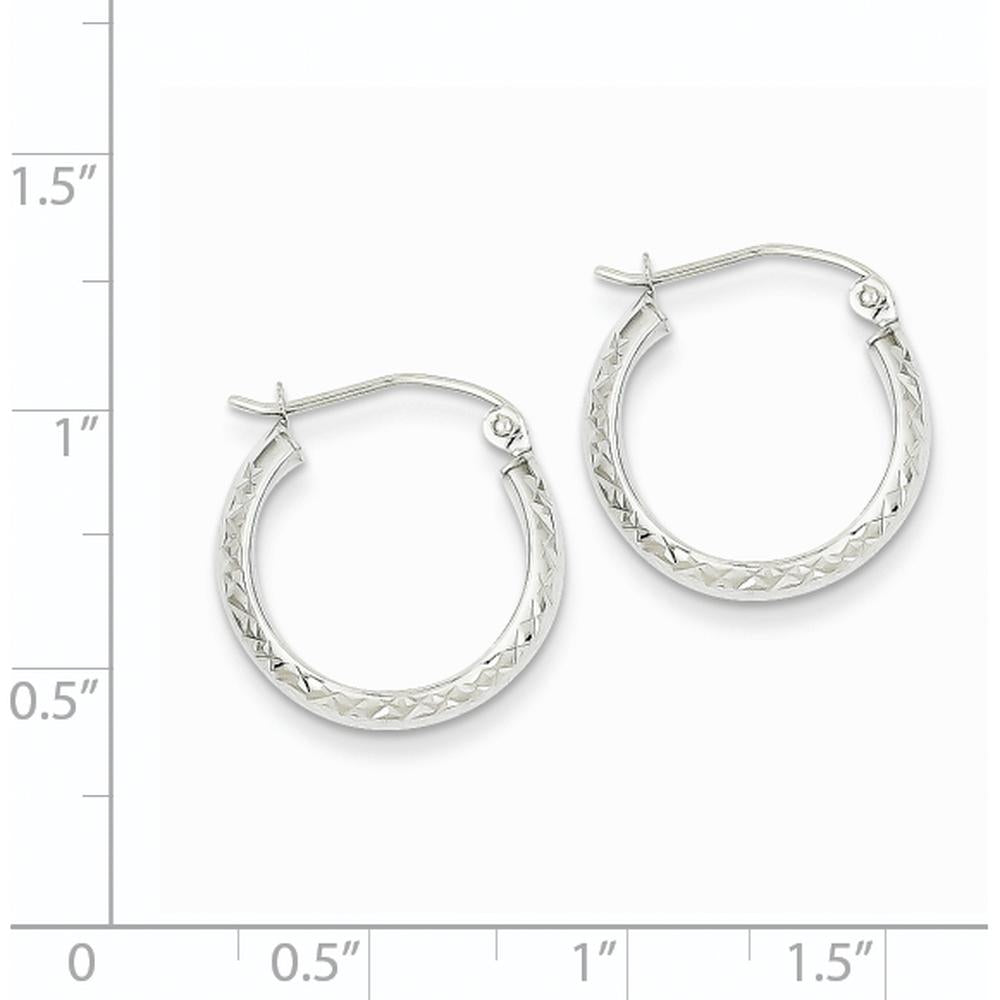 14K White Gold Diamond-Cut 17mm Hollow Hoop Earrings with Polished Finish and Rhodium Plating by 0