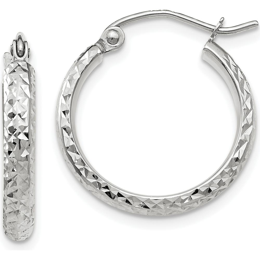 14K White Gold Diamond-Cut 18mm Hoop Earrings with Polished Finish by 0
