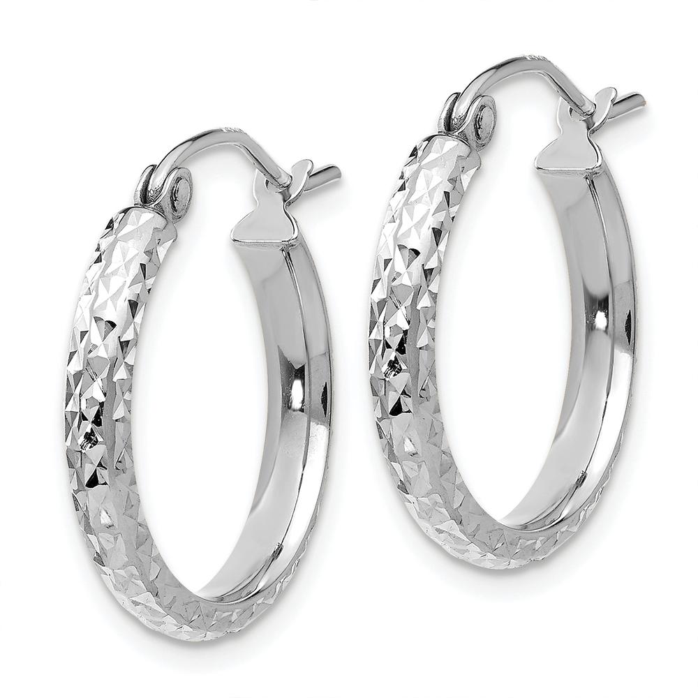 14K White Gold Diamond-Cut 18mm Hoop Earrings with Polished Finish by 0