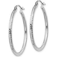 14K White Gold Diamond-cut 2mm Round Tube Hoop Earrings - 30mm Length by 0