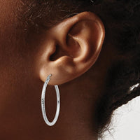 14K White Gold Diamond-cut 2mm Round Tube Hoop Earrings - 30mm Length by 0