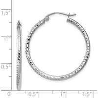 14K White Gold Diamond-cut 2mm Round Tube Hoop Earrings - 30mm Length by 0