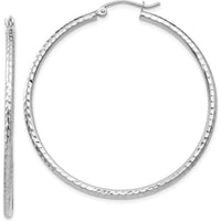 14K White Gold Diamond-cut 2mm Round Tube Hoop Earrings - 45mm Length by 0