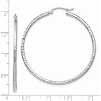 14K White Gold Diamond-cut 2mm Round Tube Hoop Earrings - 45mm Length by 0