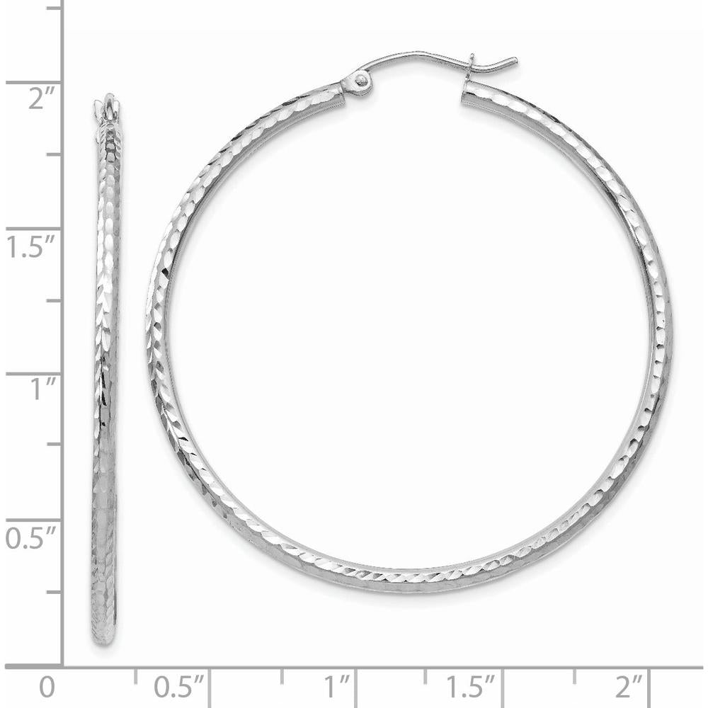 14K White Gold Diamond-cut 2mm Round Tube Hoop Earrings - 45mm Length by 0
