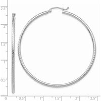 14K White Gold Diamond-Cut 2mm Round Tube Hoop Earrings - 55mm Length by 0