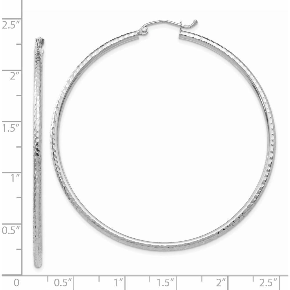 14K White Gold Diamond-Cut 2mm Round Tube Hoop Earrings - 55mm Length by 0