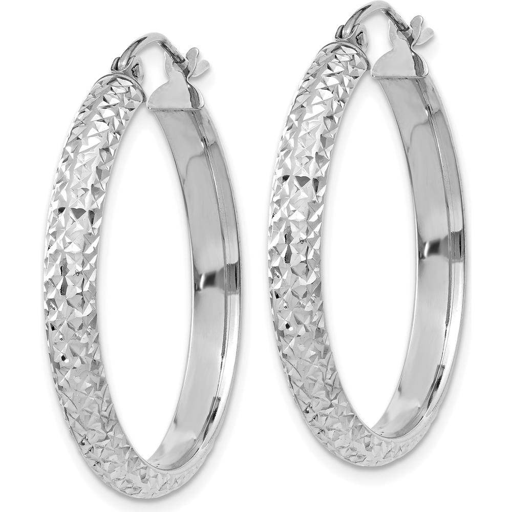 14K White Gold Diamond-Cut 3.5x28mm Hollow Hoop Earrings - Polished Finish by 0