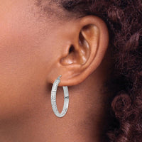14K White Gold Diamond-Cut 3.5x28mm Hollow Hoop Earrings - Polished Finish by 0