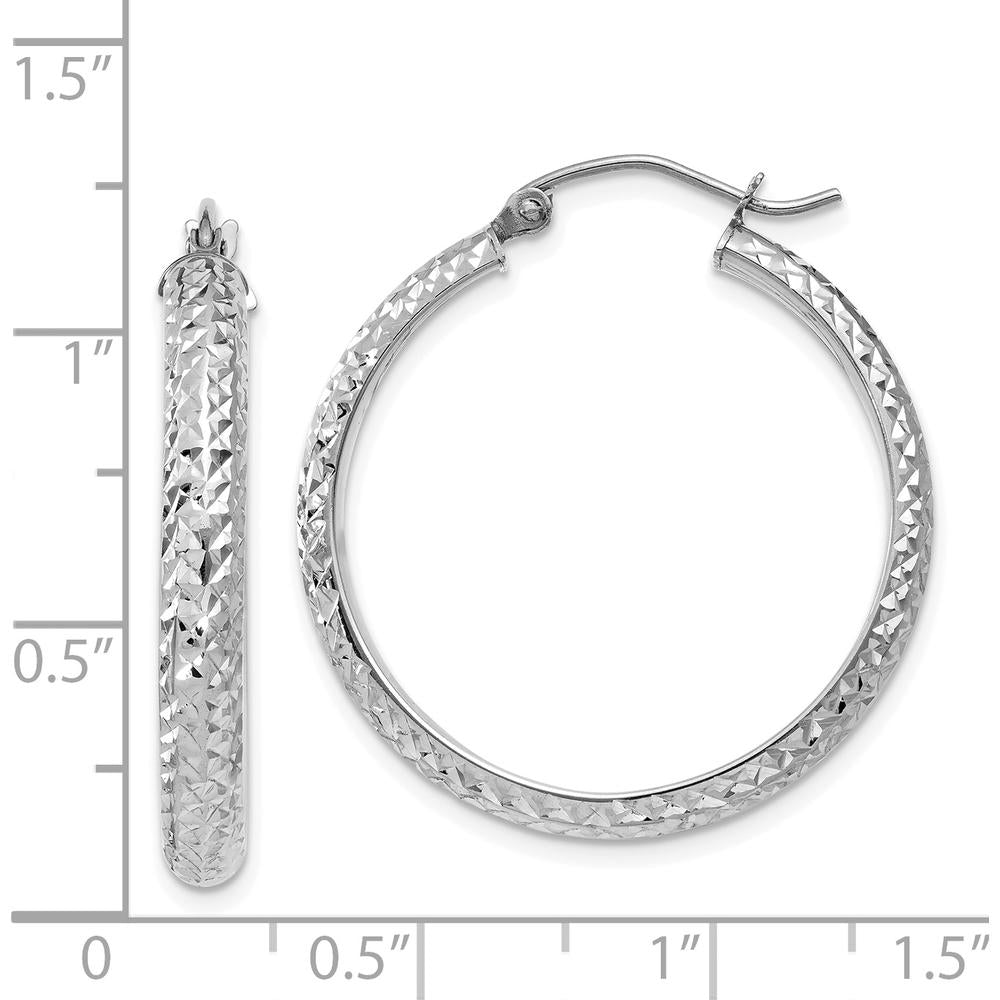 14K White Gold Diamond-Cut 3.5x28mm Hollow Hoop Earrings - Polished Finish by 0