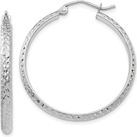 14K White Gold Diamond-cut 30mm Hollow Hoop Earrings - Polished Rhodium Finish by 0