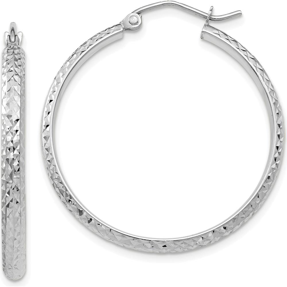 14K White Gold Diamond-cut 30mm Hollow Hoop Earrings - Polished Rhodium Finish by 0