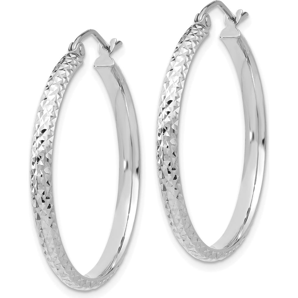 14K White Gold Diamond-cut 30mm Hollow Hoop Earrings - Polished Rhodium Finish by 0
