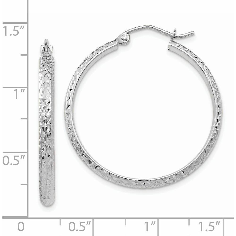 14K White Gold Diamond-cut 30mm Hollow Hoop Earrings - Polished Rhodium Finish by 0