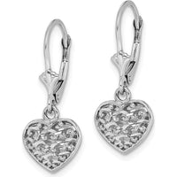 14K White Gold Diamond-Cut 3D Puffed Heart Leverback Earrings by 0