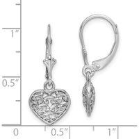 14K White Gold Diamond-Cut 3D Puffed Heart Leverback Earrings by 0