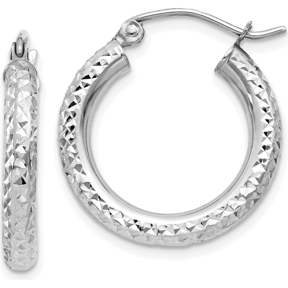 14K White Gold Diamond-Cut 3mm Round Hoop Earrings - 20mm Length by 0