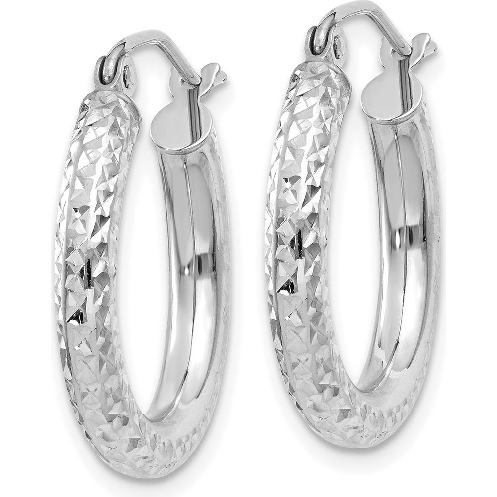 14K White Gold Diamond-Cut 3mm Round Hoop Earrings - 20mm Length by 0