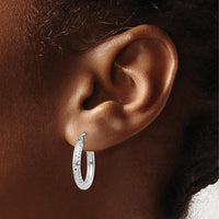 14K White Gold Diamond-Cut 3mm Round Hoop Earrings - 20mm Length by 0