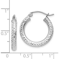 14K White Gold Diamond-Cut 3mm Round Hoop Earrings - 20mm Length by 0