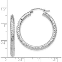 14K White Gold Diamond-Cut 3mm Round Hoop Earrings - 30mm Length by 0
