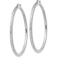 14K White Gold Diamond-Cut 3mm Round Hoop Earrings - 55mm Length by 0