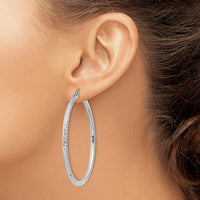 14K White Gold Diamond-Cut 3mm Round Hoop Earrings - 55mm Length by 0