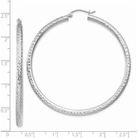 14K White Gold Diamond-Cut 3mm Round Hoop Earrings - 55mm Length by 0