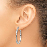 14K White Gold Diamond-Cut 3mm Round Hoop Earrings - Polished Finish by 0