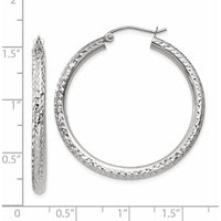 14K White Gold Diamond-Cut 3mm Round Hoop Earrings - Polished Finish by 0