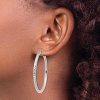 14K White Gold Diamond-cut 3mm Round Hoop Earrings - Polished Finish by 0