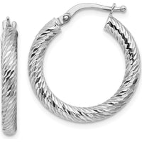 14K White Gold Diamond-Cut 3mm Round Hoop Earrings with Rhodium Plating by 0