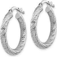 14K White Gold Diamond-Cut 3mm Round Hoop Earrings with Rhodium Plating by 0