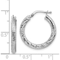 14K White Gold Diamond-Cut 3mm Round Hoop Earrings with Rhodium Plating by 0