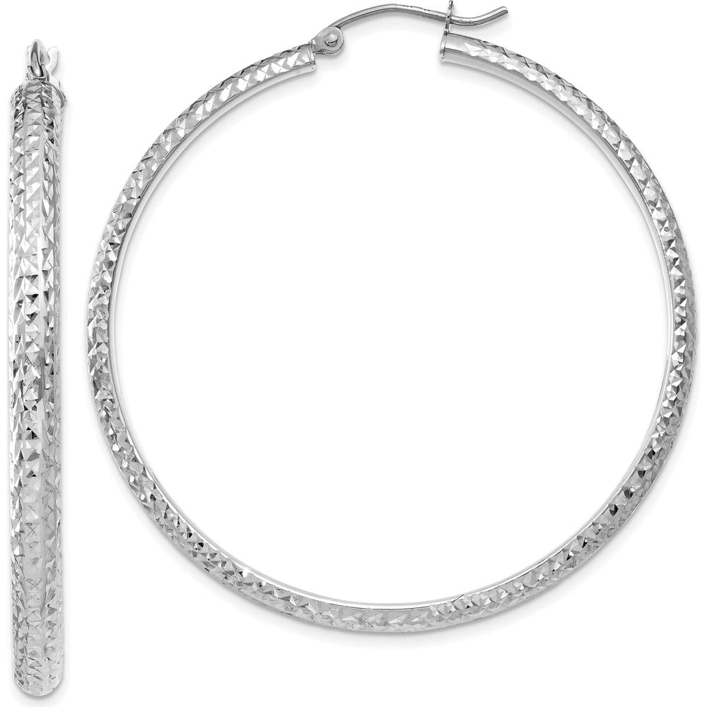 14K White Gold Diamond-Cut 46mm Hollow Hoop Earrings with Polished Finish by 0