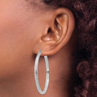 14K White Gold Diamond-Cut 46mm Hollow Hoop Earrings with Polished Finish by 0