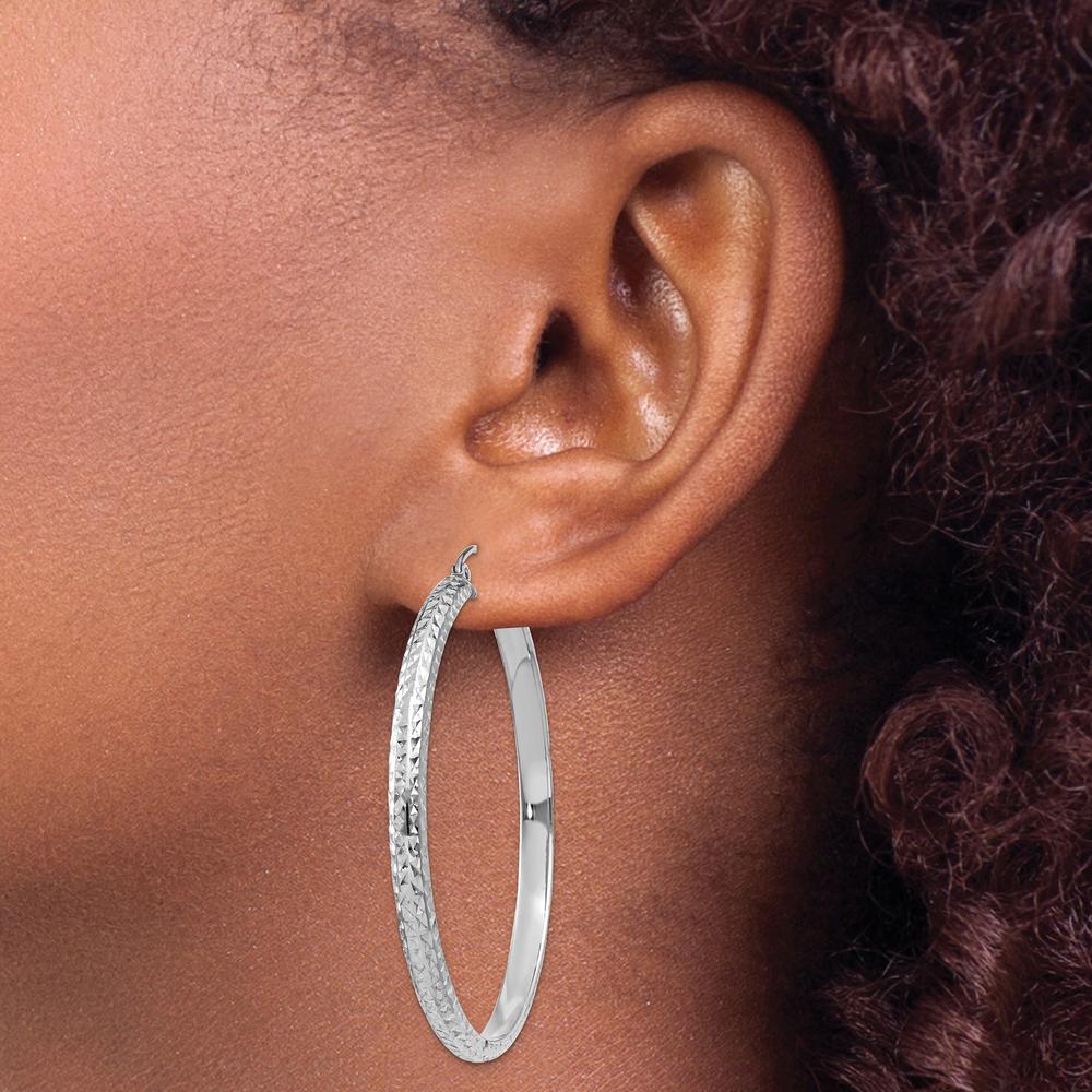 14K White Gold Diamond-Cut 46mm Hollow Hoop Earrings with Polished Finish by 0