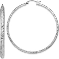 14K White Gold Diamond-cut 52mm Hollow Hoop Earrings with Rhodium Plating - Timeless Elegant Design by 0