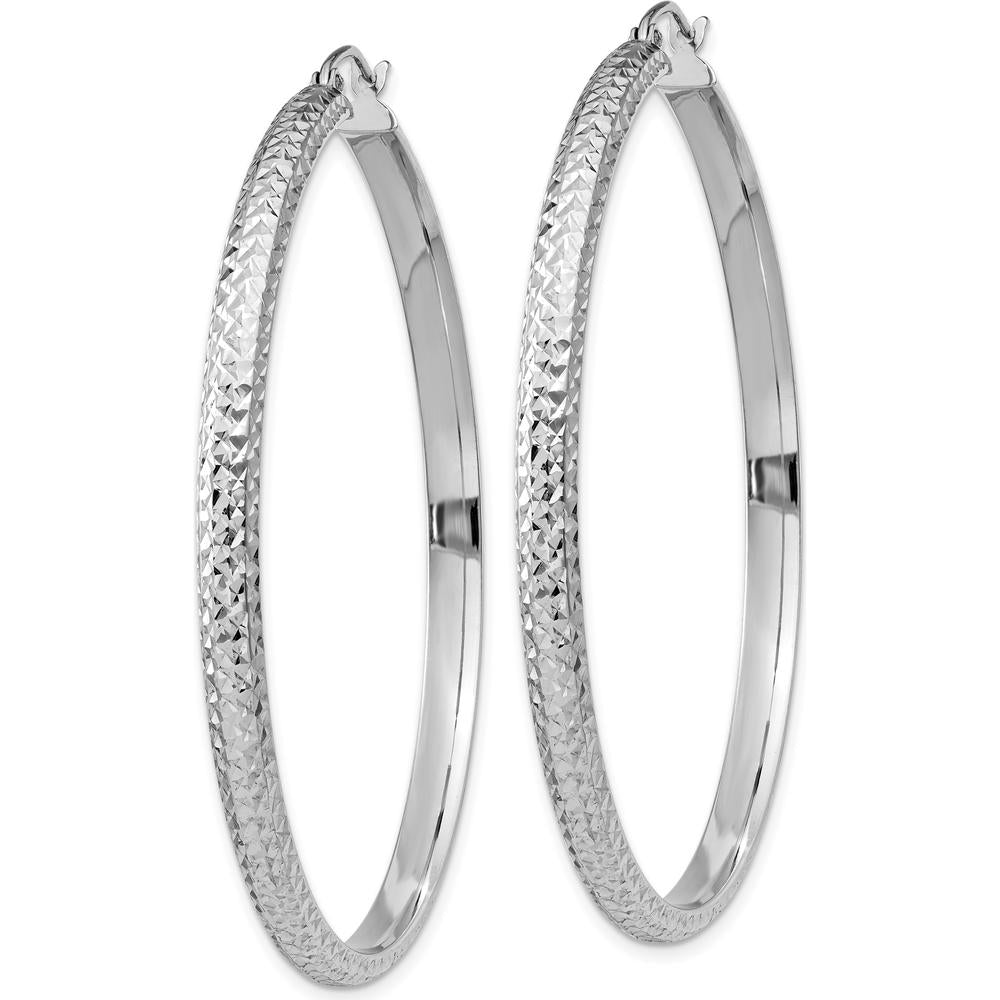 14K White Gold Diamond-cut 52mm Hollow Hoop Earrings with Rhodium Plating - Timeless Elegant Design by 0