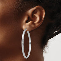 14K White Gold Diamond-cut 52mm Hollow Hoop Earrings with Rhodium Plating - Timeless Elegant Design by 0