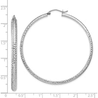 14K White Gold Diamond-cut 52mm Hollow Hoop Earrings with Rhodium Plating - Timeless Elegant Design by 0