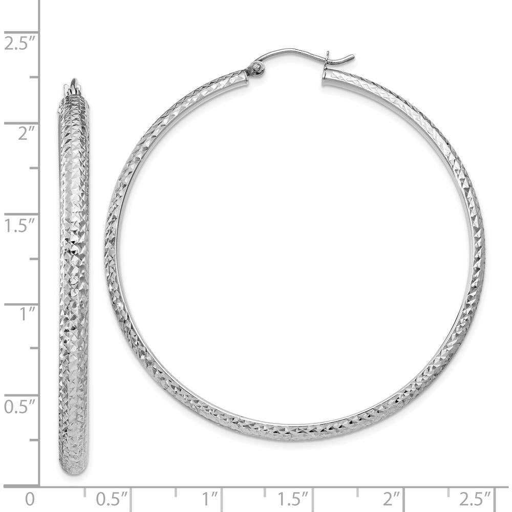 14K White Gold Diamond-cut 52mm Hollow Hoop Earrings with Rhodium Plating - Timeless Elegant Design by 0