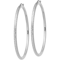14K White Gold Diamond-Cut 65mm Large Hoop Earrings with Polished Rhodium Finish by 0