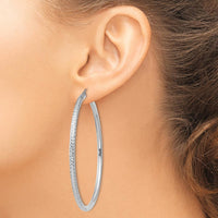 14K White Gold Diamond-Cut 65mm Large Hoop Earrings with Polished Rhodium Finish by 0