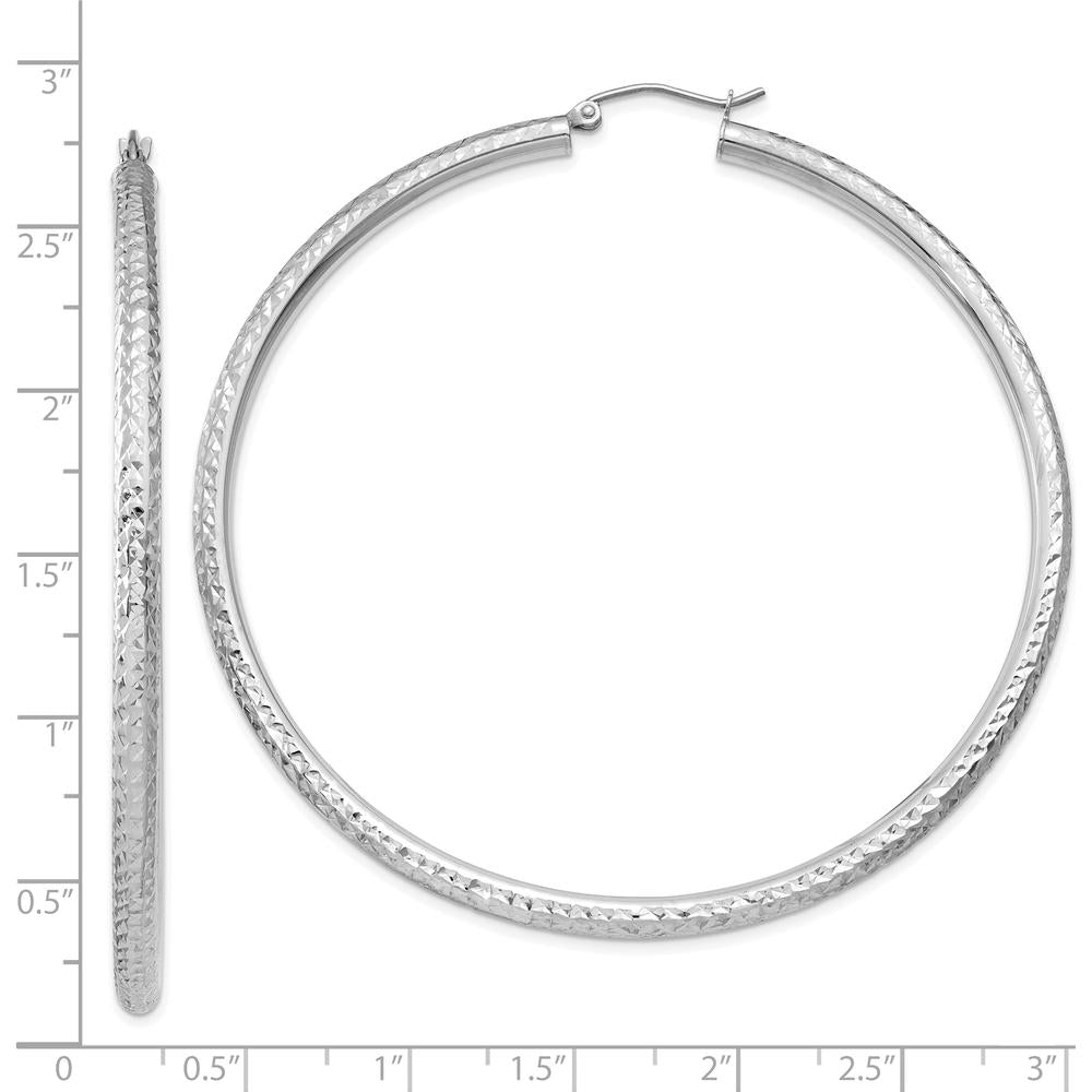 14K White Gold Diamond-Cut 65mm Large Hoop Earrings with Polished Rhodium Finish by 0