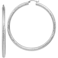 14K White Gold Diamond-cut 70mm Tube Hoop Earrings - Lightweight Design by 0