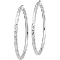 14K White Gold Diamond-cut 70mm Tube Hoop Earrings - Lightweight Design by 0